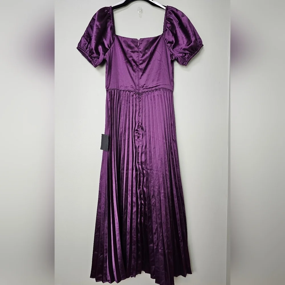 Lulus Flawless Forever Dark Purple Satin Pleated Midi Dress - Picture 11 of 13